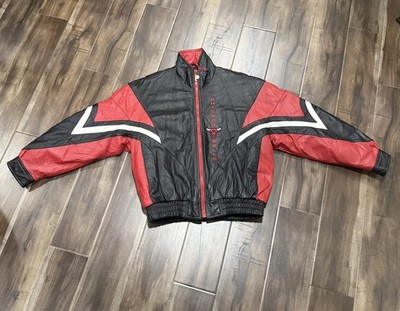Vintage Pro Player Chicago Bulls NBA Leather Jacket Black Red White Size Medium