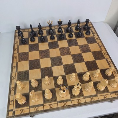 Beautiful Detailed 21'' Wooden Travel Chess Set Engraved Portable Folding Board