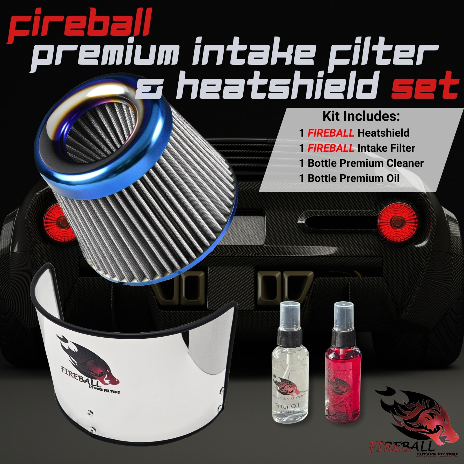 Reusable Cold Air Intake Filter and Heat Shield Kit Universal for Bentley