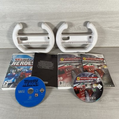Nintendo Wii 2x Räder & 2 kompatible Spiele - Ferrari Challenge Emergency Heroes