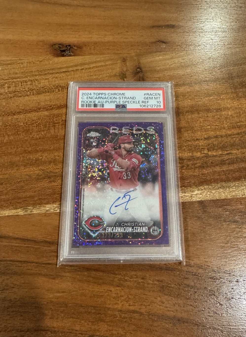 C. Encarnacion-Strand 2024 Topps Chrome Purple Refractor Auto /299 Rookie PSA 10