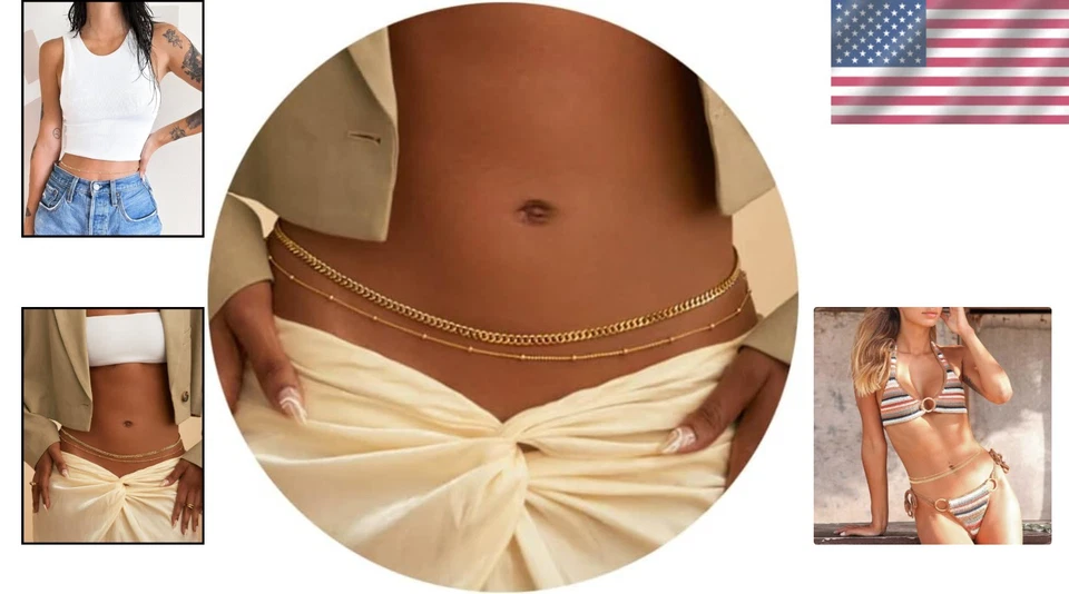 Elegante Juego de Cadena Cintura Chapada en Oro 18K - Dos Estilos Ajustables Disponibles Foto 2 de 4