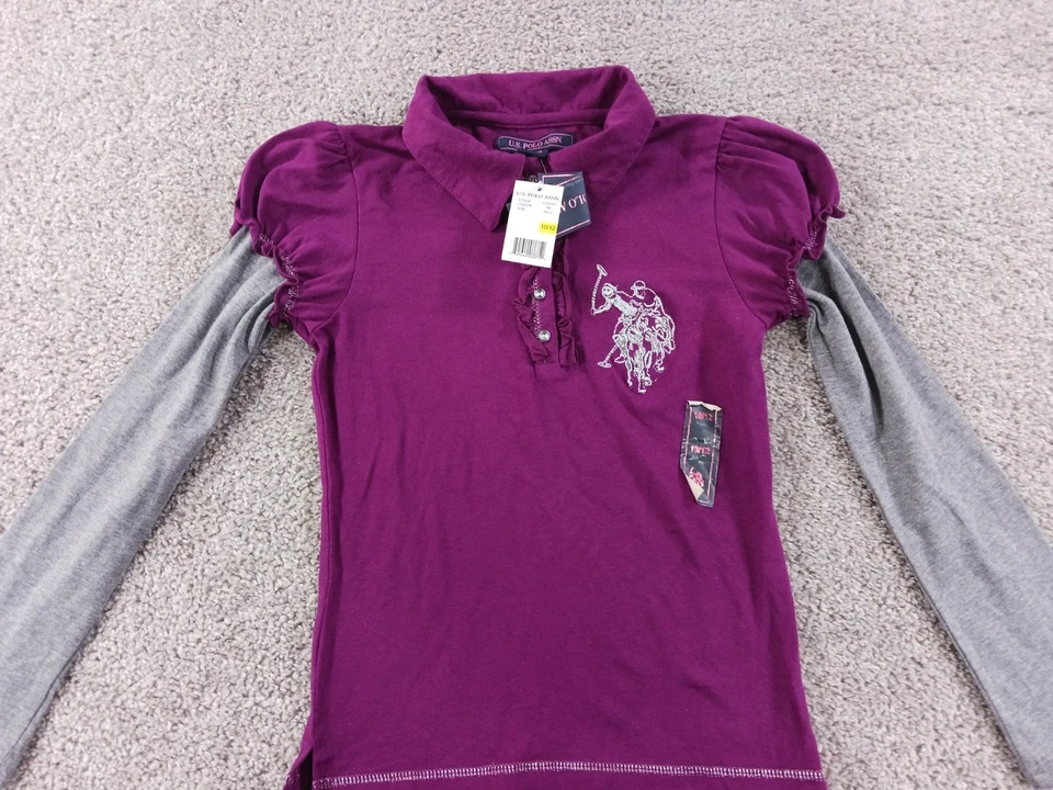 Polo Assn dos EUA. Camisa polo feminina manga longa 10/12 roxo cinza mistura de algodão nova sem etiquetas - Imagem 2 de 4
