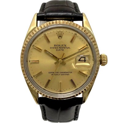 ROLEX Oyster Perpetual Date Fluted Bezel 1550 Gold Used Watch #41114
