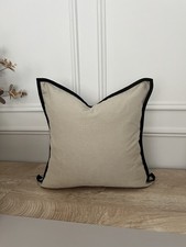 2x Beige Black Trim Linen Cushion Covers
