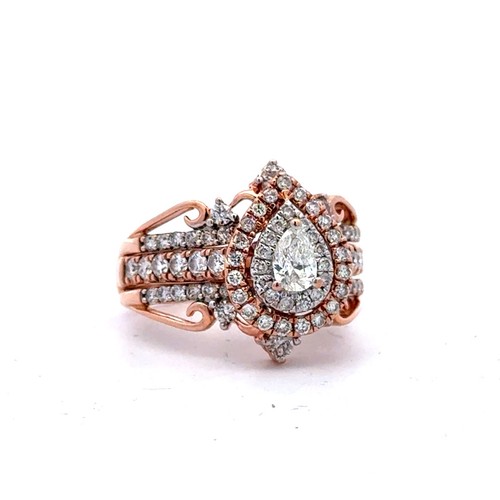 Stunning 14k Rose Gold White Diamond Pear Shaped Halo Statement Engagement Ring - Picture 4 of 20