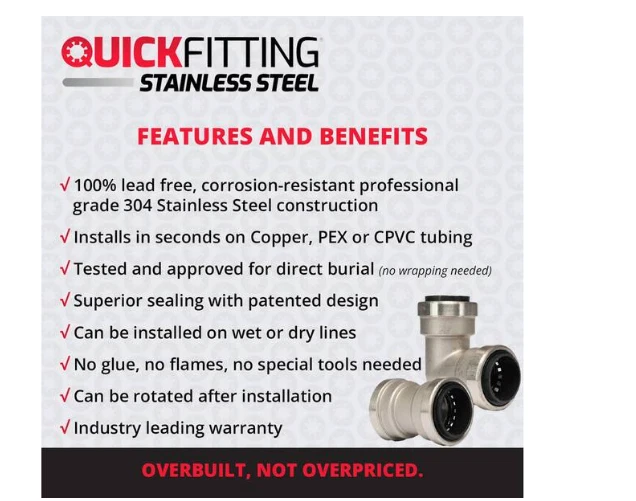 QUICKFITTING 1-1/2 in. Stainless Steel Push-to-Connect Tee Fitting - Image 3 of 4