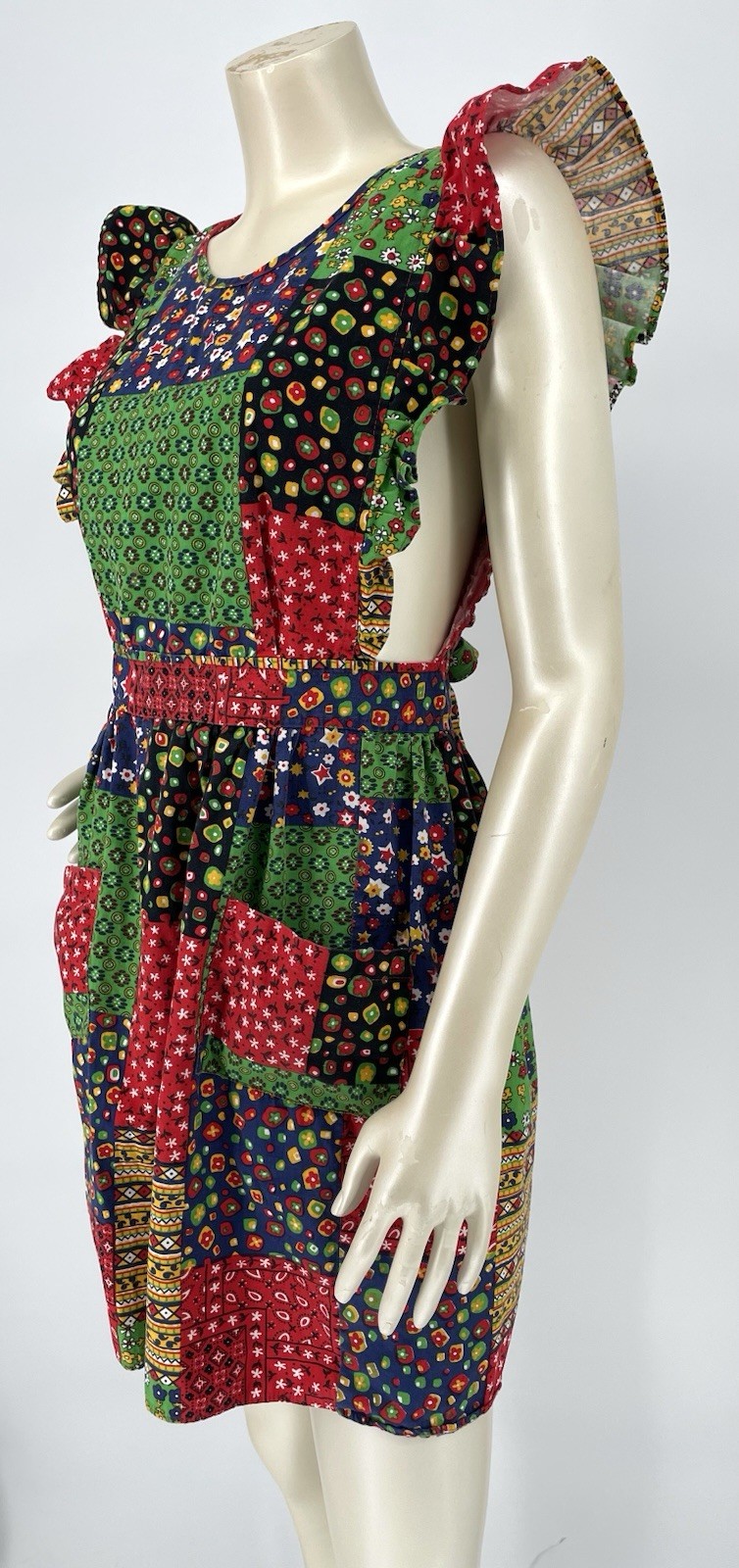 VTG 60s Patchwork Print Ruffled Apron Hippie Pina… - image 15