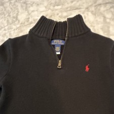 Polo Ralph Lauren Boys 1/4 Zip Black Cotton Sweater M 10-12 Long Sleeve