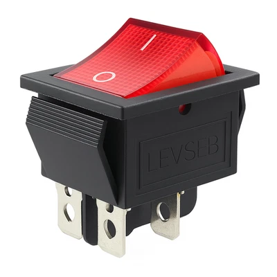 LEVSEB Wippenschalter 2-polig 16A 250V rot LED 4Pin 28x21mm Ein/Aus beleuchtet Snap-in