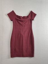 Forever 21 Women Mini Dress M Burgundy Back Zip Off The Shoulder Bodycon Party