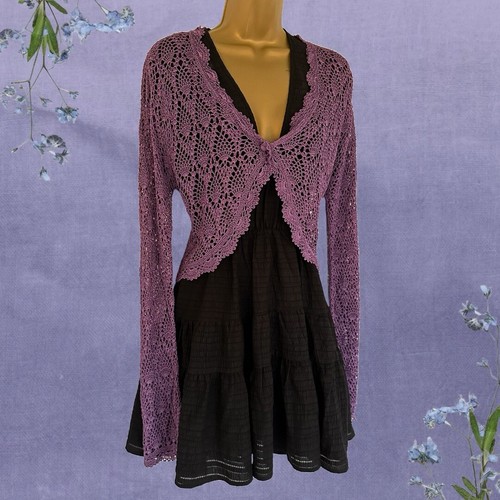 Principles Lilac Crochet Cardigan Vintage Y2K Style Large Mauve Purple Shrug