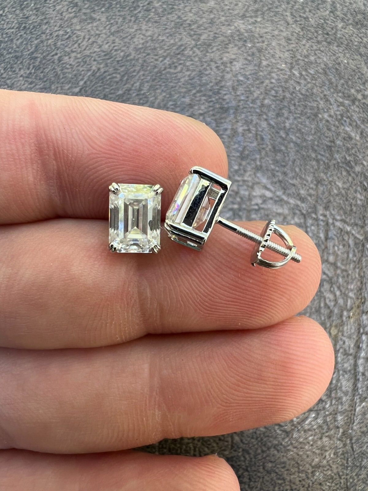 4ct Emerald Cut Real Moissanite Screw Back Solitaire Stud Earrings 925 ...