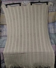Homemade Cable Knit Throw Lap Blanket Cream  Off White  Ivory 50" x 38"