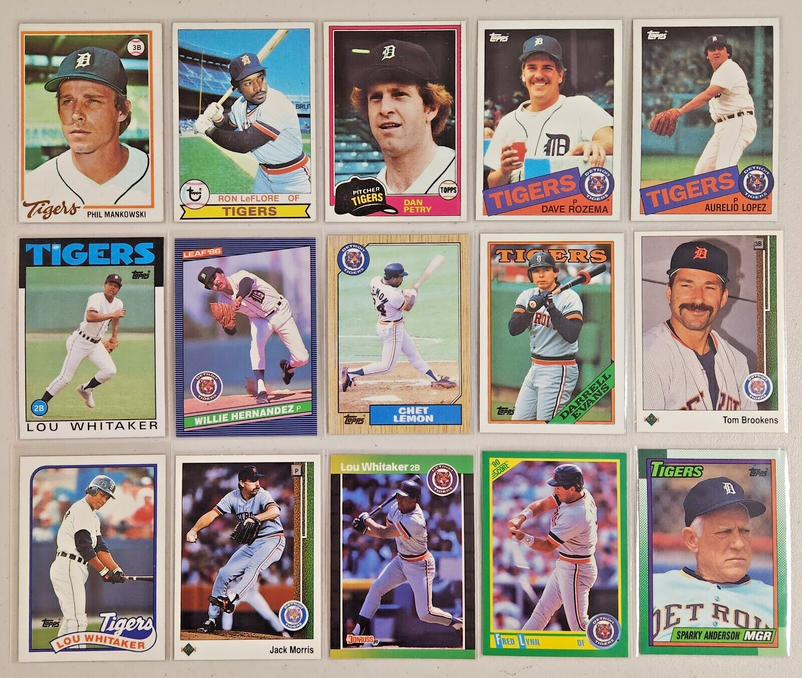 Detroit Tigers Lot of 15 MLB Baseball 1970's,80's,90's Ron LeFlore,Tom Brookens
