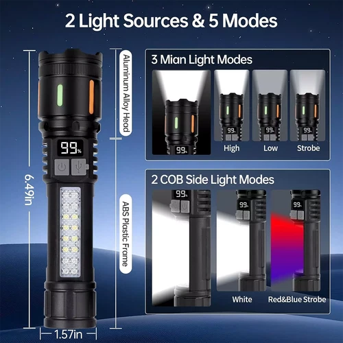 2 x 99000000 Lumens Super Bright LED Tactical Flashlight Rechargeable Work Light - Foto 2 di 12