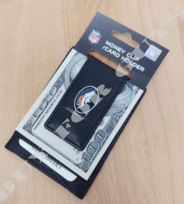 Denver Broncos Black Leather Money Clip Wallet - Magnetic - Mens NFL Wallet