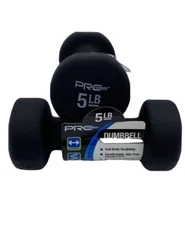 Pro Strength Pair of 5 lb Dumbbells Black Neoprene Coated Hand Weights