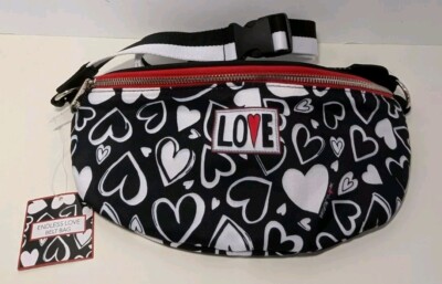 BRIGHTON Endless Love Belt Bag Black + White Hearts Fanny  display picture 3
