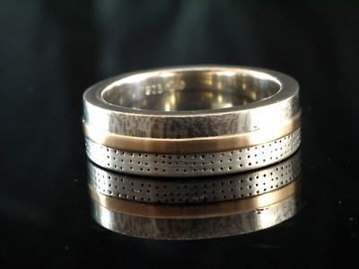 925 Sterlingsilber Ring 585 Gold  und Palladium Dekoren  Gr 59 ca 6 mm breit