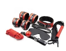 BDSM Restraints Red Bondage Cuff Rope Blind Leash Flogger  Gag 10 Pieces Set