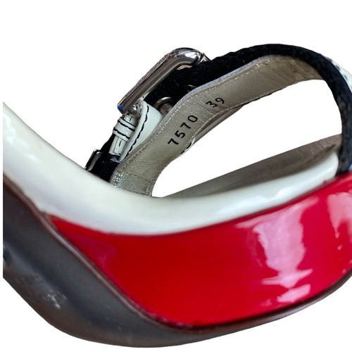 DOLCE & GABBANA Off White & Black & Red Patent Leather Strappy Sandals, Size 39 - Picture 16 of 17