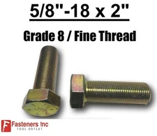 5/8-18 x 2" (FT) Hex Bolt Yellow Zinc Plated Grade 8 Cap Screw Fine Thread