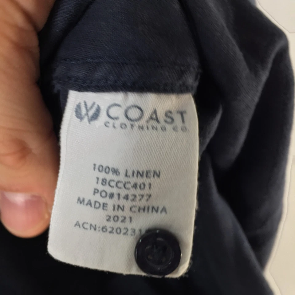 Coast clothing Co mens linen button up shirt size XL navy blue collar 109473 - Image 4 of 4