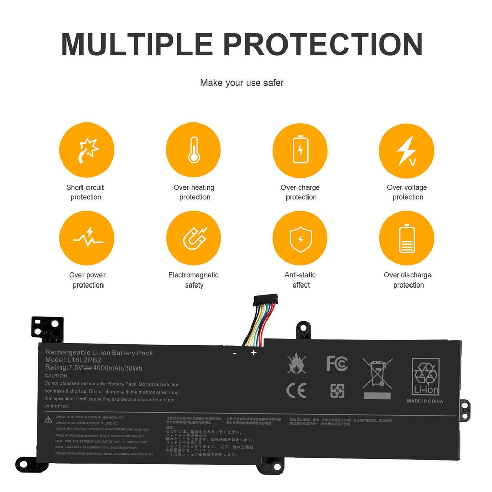 Replacement L16L2PB2 L16C2PB2 Battery For Lenovo IdeaPad 320, 330, 130, 520, V15 Series, 7.5V 30Wh