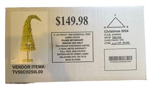 5’ LED Bright Green THE GRINCH Whimsical Tree BRAND NEW IN BOX IN STOCK 2024 - Picture 6 of 6