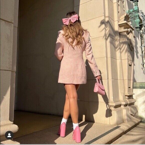 NWT ZARA TEXTURED TWEED LONG FITTED PINK BLOGGERS BLAZER NWT ZARA TEXTURED TWEED LONG FITTED PINK BLOGGERS BLAZER