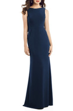 DESSY COLLECTION Midnight Crepe V-Back Draped Maxi Dress Gown 8  M Bridesmaid
