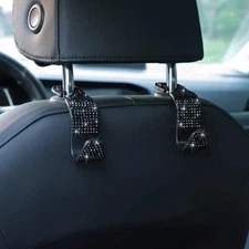 4PCS Bling Car Seat Back Headrest Hooks Hanger Holder Hook for Bag Purse-Black