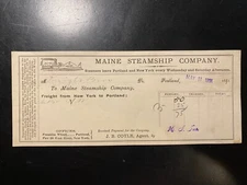1891 Maine Steamship Company Portland Freight Bill JB Coyle ME New York