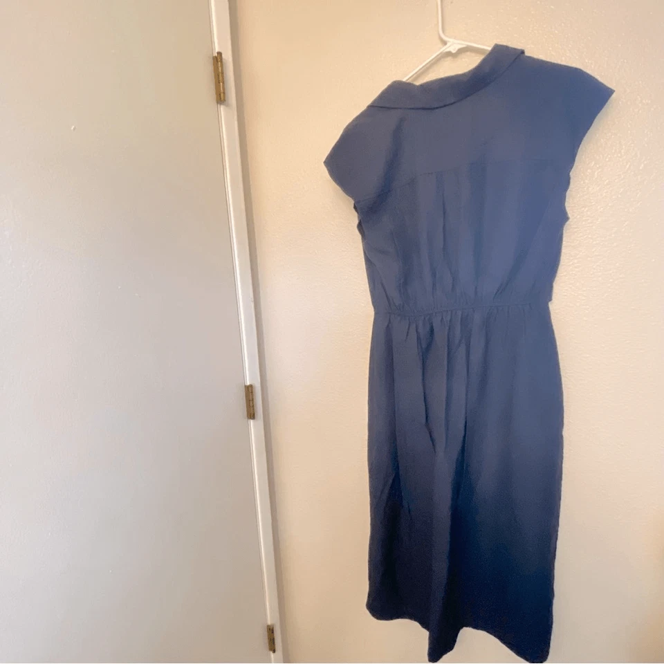 Old Navy Waist-Defined Twist-Front Midi Shirt Dress rayon linen nylon blend L - Image 3 of 4