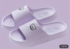 NEW CUTE BEAR PILLOW SLIDES LAVENDER SZ 7-8 GARDEN BATHROOM SHOES NIB USA