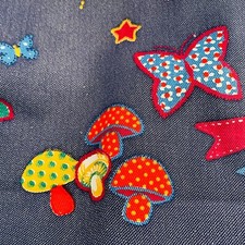 1+ Yard Vintage Handsewn Retro Groovy Fabric Mushrooms Rainbow Butterfly Solar