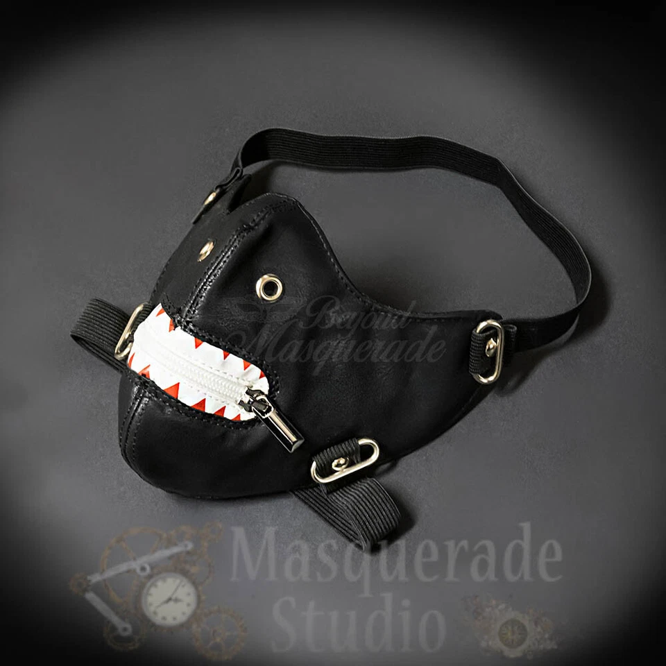 Ken Kaneki Inspired Punk Leather Costume Zipper Mouth Masquerade Mask Accessory - Image 3 of 4