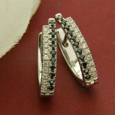 14K White Gold Plated 2 CT Round Cut Lab-Created Diamond Huggie Hoop Earrings