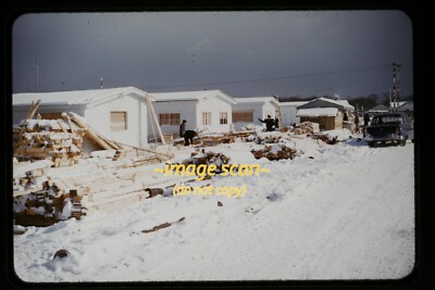 Misawa Air Force Base Japan Housing, Car in Snow mid 1950s, Kodachrome Slide p6b