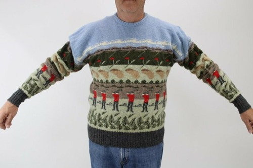 VTG Maban of Scotland Golf Sweater Men's Large 100% Wool Grandpacore Cabincore - Picture 6 of 12