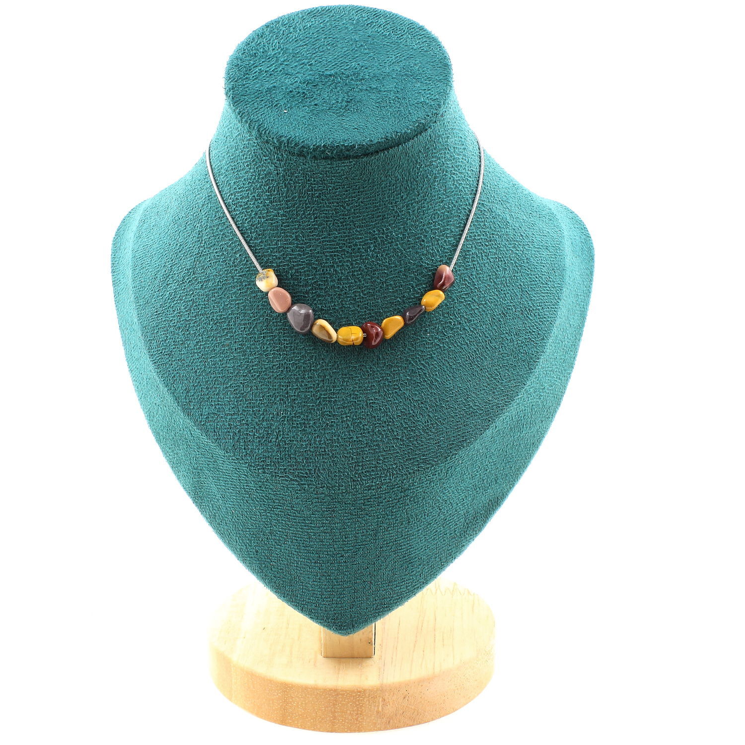 Collier 10 perles Mookaite d'Australie chaine acier inoxydable minéraux