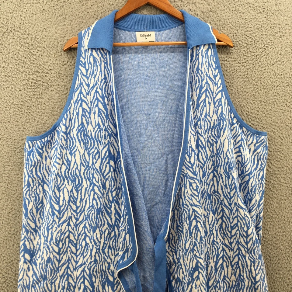 Vestido envolvente Diane Von Furstenberg para mujer 3X azul blanco tejido sin mangas con cuello Foto 2 de 4