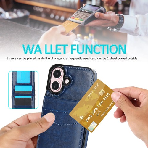 For iPhone 16 15 14 Pro Max 13 12 11 XS Leather Wallet Card Case Slim Back Cover - Picture 24 of 54