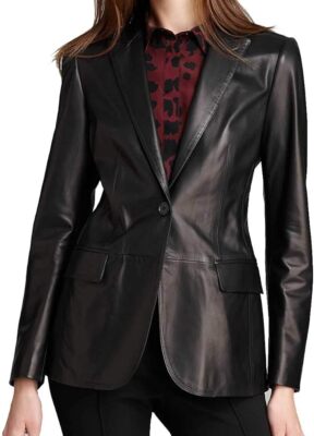 Women Genuine Lambskin Leather Blazer Jacket Stylish Black Button Coat Jacket