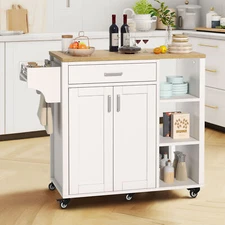 Kitchen Island Cart Trolley Wood Cabinet Storage Spice Towel Rack with Wheels