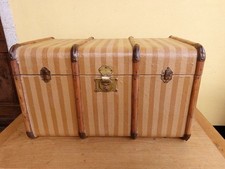 ANTICO BAULE IN LEGNO RIVESTITO IN TELA DIPINTA A RIGHE LARGH 80cm COFFE TABLE