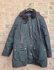 Barbour Bower Wax Cotton Jacket w/ Hood Olive Women's 10 Runs Small (EUC)