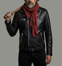 Mens Black Leather Biker Jacket Walking Dead Negan Style Asymmetric Motorcycle Mens Black Leather Biker Jacket Walking Dead Negan Style Asymmetric Motorcycle