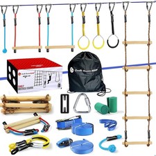Ninja Warrior Obstacle Course for Kids,2 56ft Slackline Kit with 8 Ninja Acce...